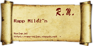 Rapp Milán névjegykártya