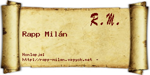 Rapp Milán névjegykártya